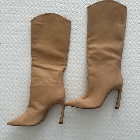 SCHUTZ Maryana Sculpt Nubuck Tan Heeled Boots - Picture 2 of 6